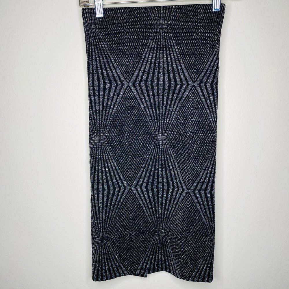 Zara Women Stretch Geometric Midi Skirt Black